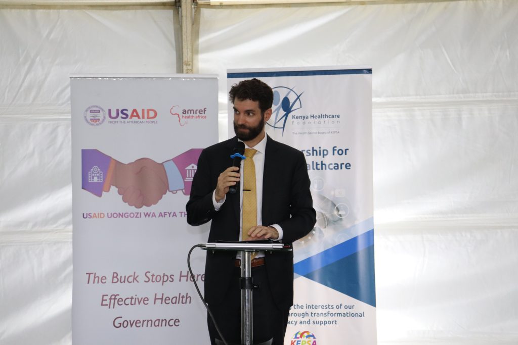 John Kuehnle, Director for Health Population and Nutrition, USAID giving his speech
