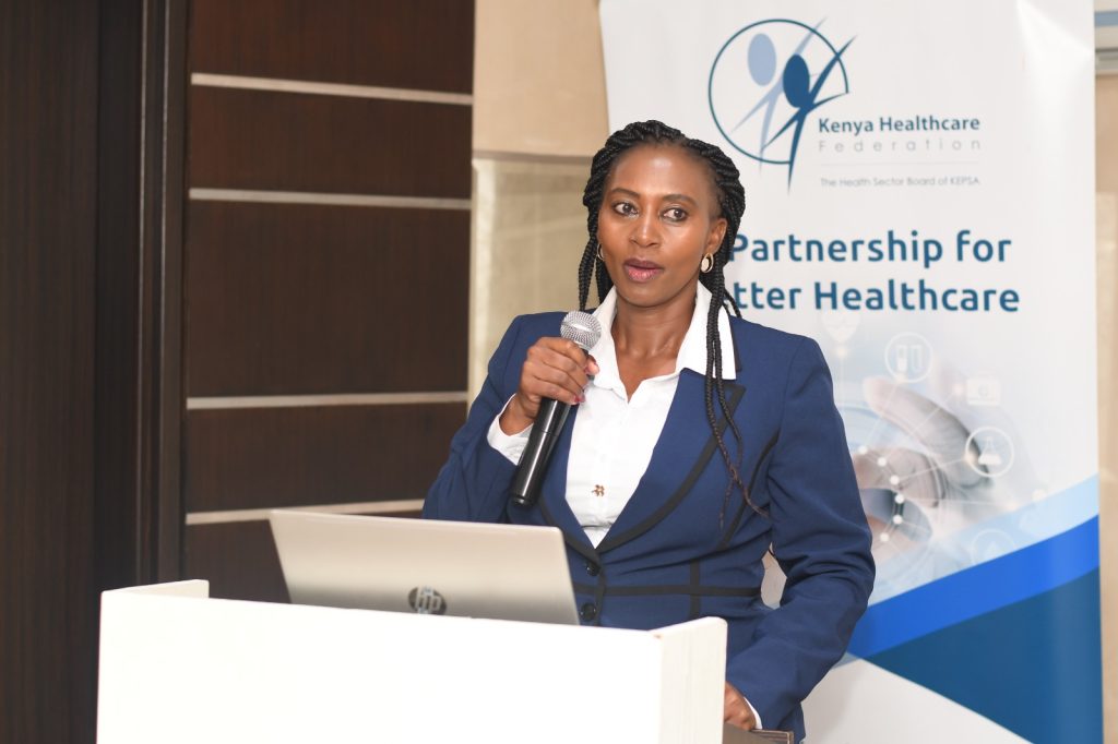 PS Mary Muthoni giving her insights at the MOH-Private hospitals engagement meeting.